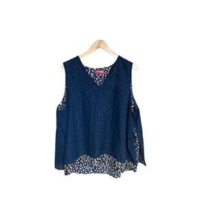 Downing Studio 2X Navy and Tan Animal Print Flowy Blouse